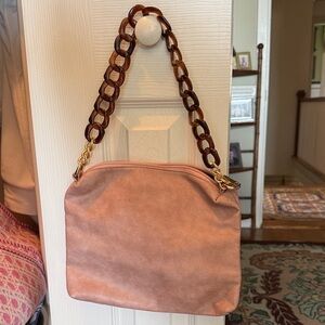 Dusty Pink Faux Leather Women's Bag with Tortoise Chain Strap